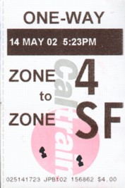 Caltrain ticket, Zone 4 to Zone SF